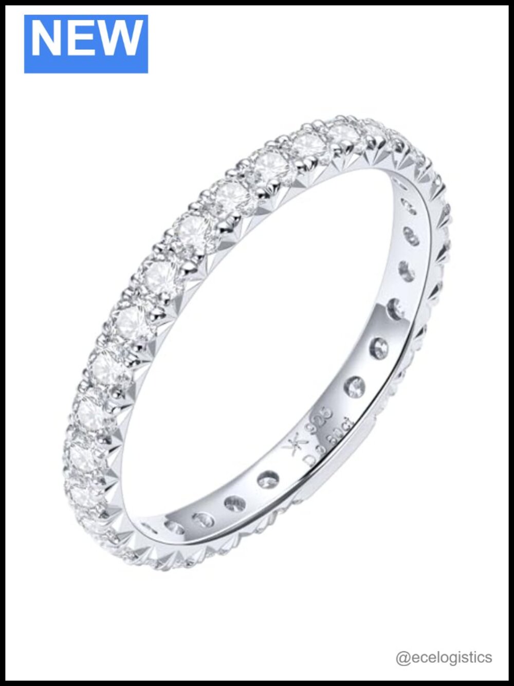 Moissanite Eternity Ring S925 Sterling Silver 18K White Gold Plated